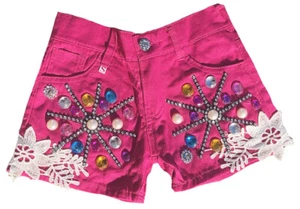 Girls Children's Rhinestone Jeans Shorts Flower Power Pink S 315ft 3516.7oz 110 - Picture 1 of 3
