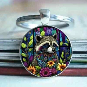 Lindo mapache y girasoles aleación de metal llavero llavero anillo bolso encanto - Imagen 1 de 3