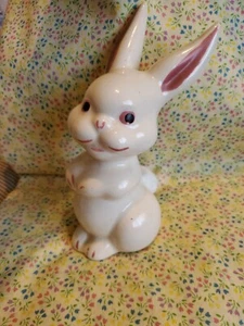 Vintage 1940s Calif Pottery Easter Bunny Figural Cotton Despenser 9" USA #914 - Picture 1 of 7