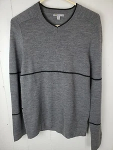 Horny Toad Mens Sweater size S Gray Long Sleeve Meino Wool Vector stripe - Picture 1 of 3