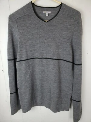 Horny Toad Mens Sweater size S Gray Long Sleeve Meino Wool Vector stripe - Image 1 of 3