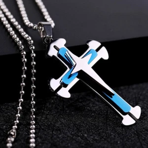 Cross Necklace for Men Stainless Steel Plain Pendant With Silver Chain Jewelry - Picture 1 of 13