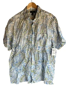 Camisa de lino Club Room de lujo talla XL 100 % lino azul estampado de hojas hawaianas - Imagen 1 de 4