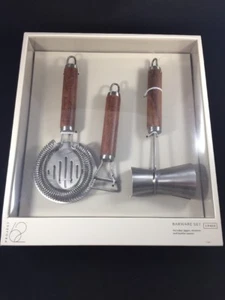 Stainless Steel & Wood Barware Bar Tools Set Project 62 NIB Jigger Strainer Etc - Picture 1 of 6