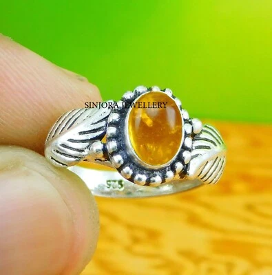 Подарочное кольцо ручной работы из стерлингового серебра 925 пробы с янтарем размер США от 5 до 13 - Изображение 1 из 4