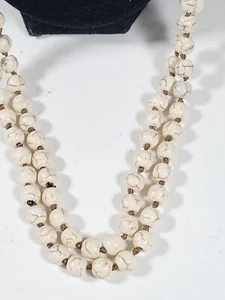Howlite Stone Necklaces Set Of 2 Crackle Pattern White (60") & Pale Green (48") - Picture 1 of 8