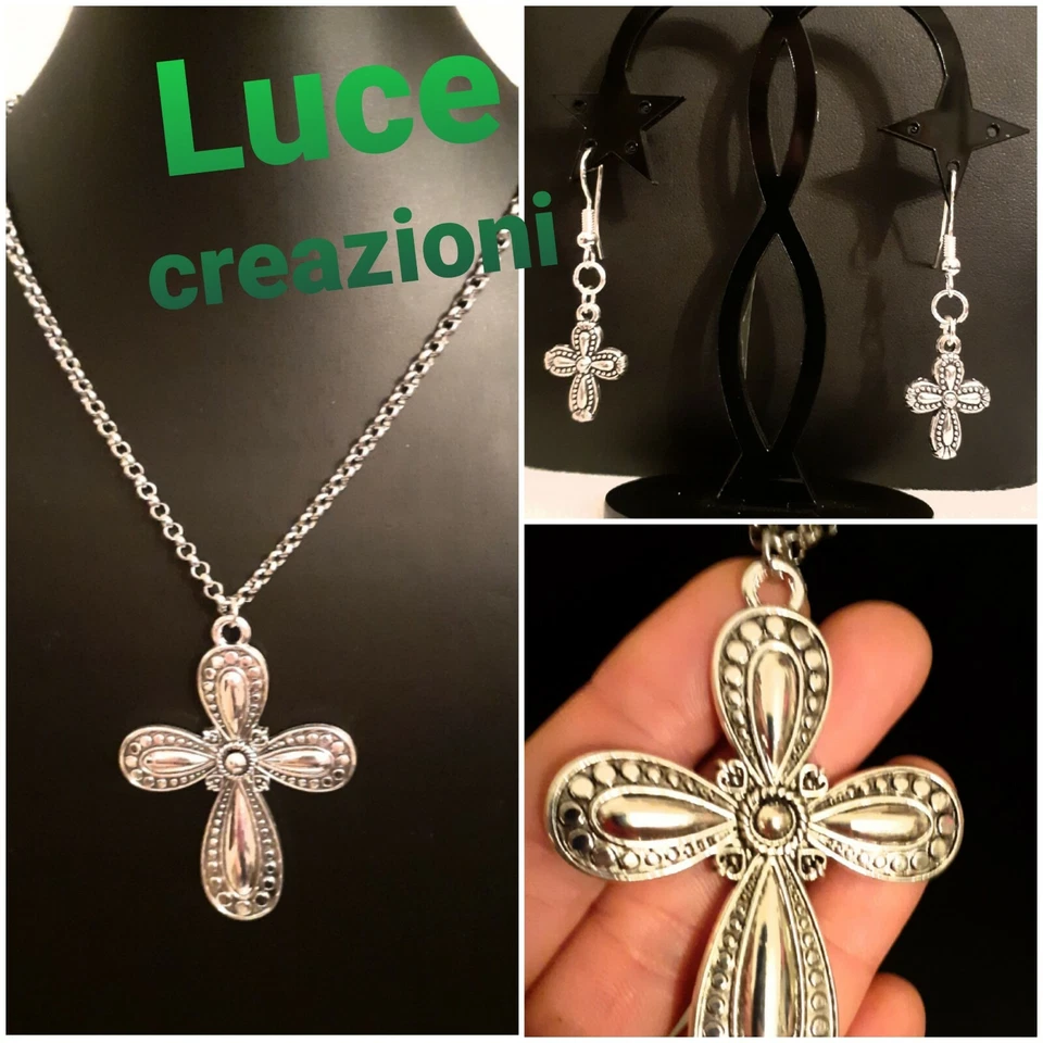 Collana CIONDOLO con CROCE BAROCCA in ARGENTO TIBETANO catenina acciaio inox  - Immagine 1 di 1