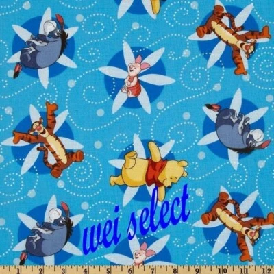 Winnie the Pooh Flower Swirl Piglet Tigger Eeyore BlueCotton Fabric YARD 40090 - Image 1 of 2