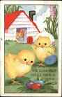 Carte postale vintage Whitney Pâques fantaisie poussins maison de poule