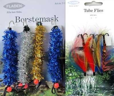 3 Fladen 2" Tube Flies Lures Salmon Pike Trout Perch & 3" Glitter Worms Predator Foto 1 de 4