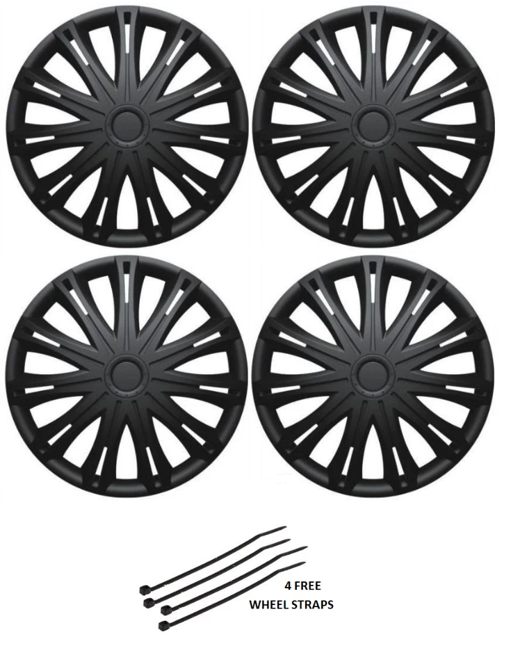 PEUGEOT 206 207 WHEEL TRIM HUB CAPS PLASTIC COVERS FULL SET BLACK 15" 15 INCH - Image 1 of 1