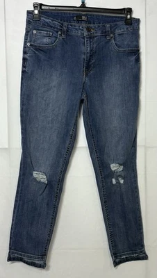 Pantalones de mezclilla Boom Boom para mujer 11/30 azul calce ajustado desgastado elástico algodón Foto 1 de 4