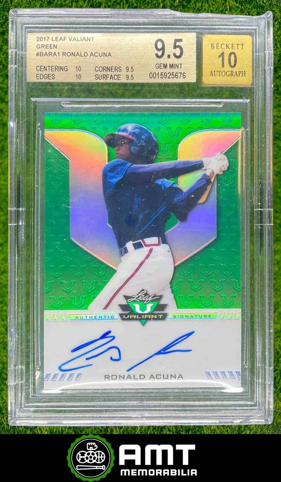 5676 2017 Leaf Valiant #BA-RA1 Ronald Acuna 93/99 Atlanta Braves BGS 9.5 Auto 10 - Image 1 of 3