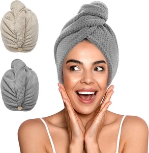 YFONG 2 Pack Microfiber Hair Towel Wrap for Women, Super 26"X10", Gray/Camel  - Picture 1 of 7