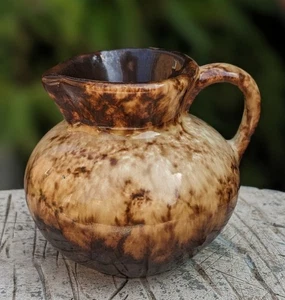 Vintage Mini Glazed Ceramic Jug Vase 5.5cm Rustic Brown Pottery Pitcher - Picture 1 of 6