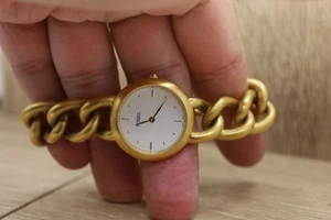 Damenuhr Fossil goldfarben klobig kubanisches Gliederarmband neue Batterie 6,75 Zoll - Bild 1 von 6