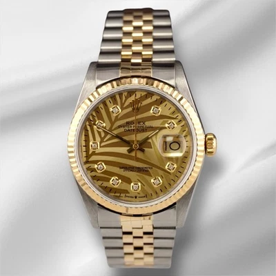 Rolex Datejust 36mm Yellow Gold Palm Motif Diamond Dial Jubilee Watch - Image 1 of 4
