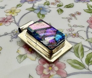 Sterling Silver 3D Boxed Dichroic Glass Pendant Statement Slider 925 Colorful - Picture 1 of 11