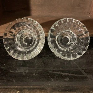 Pair Of Vtg Crystal Candle Holders For Taper/Votive Candles Round Faceted - Picture 1 of 8