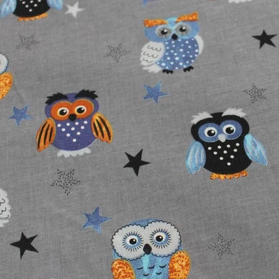 Eulen Grau 100% Baumwollstoff Kinderstoff Meterware Nähen Dekostoff BB016 - Bild 1 von 4