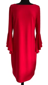 Frank Lyman rotes Strickkleid Glocke Kaskadenärmel gefüttert Stretch Gr. 14 - Bild 1 von 19