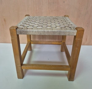 Vintage Wooden Rope Footstoll Plant Stand Small Square - Picture 1 of 14
