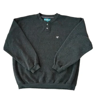 Vintage 90s Big Dogs Sweater Mens 2XL Terry Fleece Embroidered Henley Gray  - Image 1 of 4