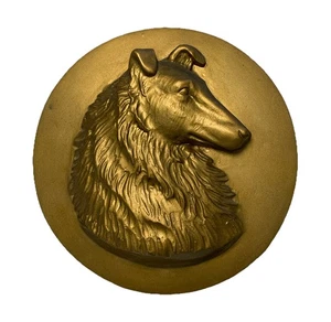 Decorazione da parete cane collie gesso tono oro Johnals Enterprises vintage - Foto 1 di 6