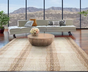 5x8, 8x10, 9x12, 10x14 Antelope Modern Area Rug Ivory Brown 100% Wool Handmade - Picture 1 of 8