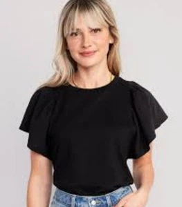 Old Navy Sz 2X Plus Fluttered Sleeve Panel Sheeve Black Crop Short Sleeve NWT - Picture 1 of 11