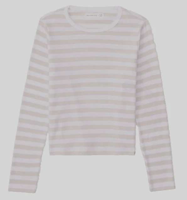 ABERCROMBIE & FITCH  Stripe L/S Knit Shirt - Beige/White  - NWT Girls 13/14 - Image 1 of 1