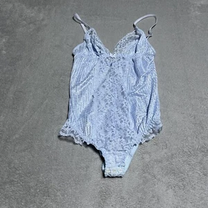 Vintage Sasson Lingerie Teddy Womens 36 Bodysuit Blue Polyester Lace - Picture 1 of 10