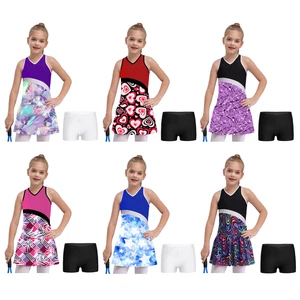 Girls Sports Tennis Golf Dresses Printed Patchwork Athletic A-Line Dress Shorts - Picture 1 of 15