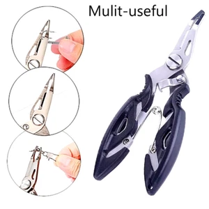 Portable Lure Split Ring Fishing Titanium Pliers & Crimper Carbide Cutters Black - Picture 1 of 5