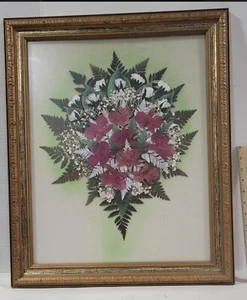 Large Vintage Framed Pressed Dried Flowers Handmade Arrangement Victorian Decor - Picture 1 of 1