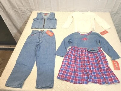 Vintage Espirit Jean Chaleco Pantalones Camisa Conjunto Vestido Talla 4 S Niñas Años 90 Y2K Foto 1 de 4