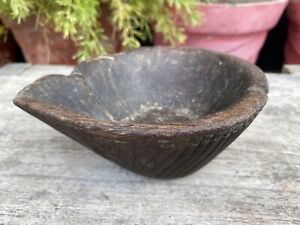 1800’s Antique Old Woden Hand Carved Primitive Bowl Oil Bowl Deepak