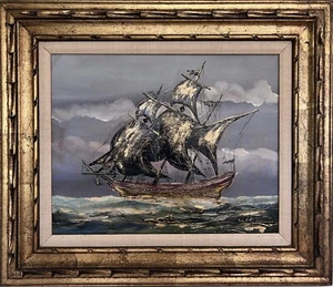Vintage Seascape Oil Painting on Canvas Signed Zizza | Framed, Nautical Art - Picture 1 of 12