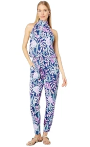 LILLY PULITZER Wyota Jumpsuit Oyster Bay Navy Large - Picture 1 of 2