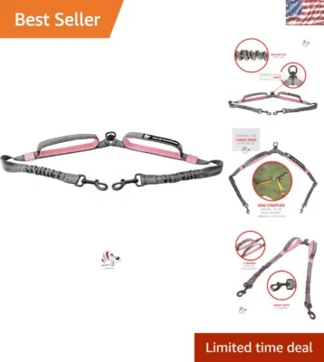 Reflective Double Leash Coupler for Large Dogs – No-Tangle Design in Pink & Grey - Image 1 of 4