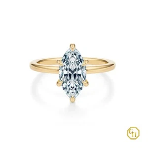 18k Gold Plated 4 Prong Basket Set Classic Solitaire Marquis Cut Moissanite Ring - Picture 1 of 21