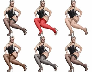 PLUS SIZE HOLD-UPS STOCKINGS BELLA RANGE COLOURS 15 DENIER XL- 4XL HOSIERY - Picture 1 of 15