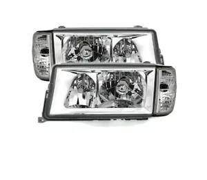Set Headlights TFL for Mercedes 190E W201 1983-1993 VP601 Clear Glass Chrome LHD - Picture 1 of 2