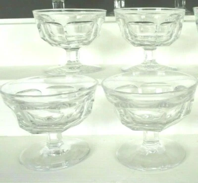 4 Helado Sherbet Postre Taza Vidrio Transparente con Patas Cuenco De Colección Antiguo Paso Foto 1 de 4