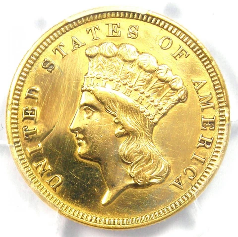 1854 Three Dollar Indian Gold Coin $3 - Certified PCGS AU Detail - Rare Coin Cover