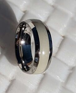 Titanium Ring Unisex White Glow in the Dark Ring Single Line Very Nice Looking!