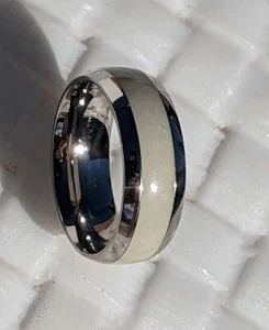 Titanium Ring Unisex White Glow in the Dark Ring Single Line Very Nice Looking! - Picture 1 of 6