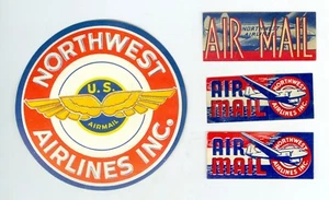 4 Unused Vintage Northwest Airlines Airmail Decals, Largest 3 ¼ inches - Imagen 1 de 2