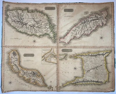 INDIAS OCCIDENTALES CURACAO TRINIDAD GRANADA TOBAGO 1817 MAPA ANTIGUO THOMSON Foto 1 de 4