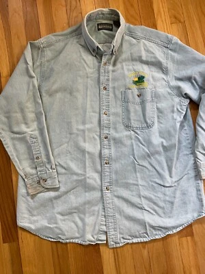 VTG y2k Harvard Square Denim Button Down Shirt XL Shady Oaks Campground Maine - Image 1 of 4